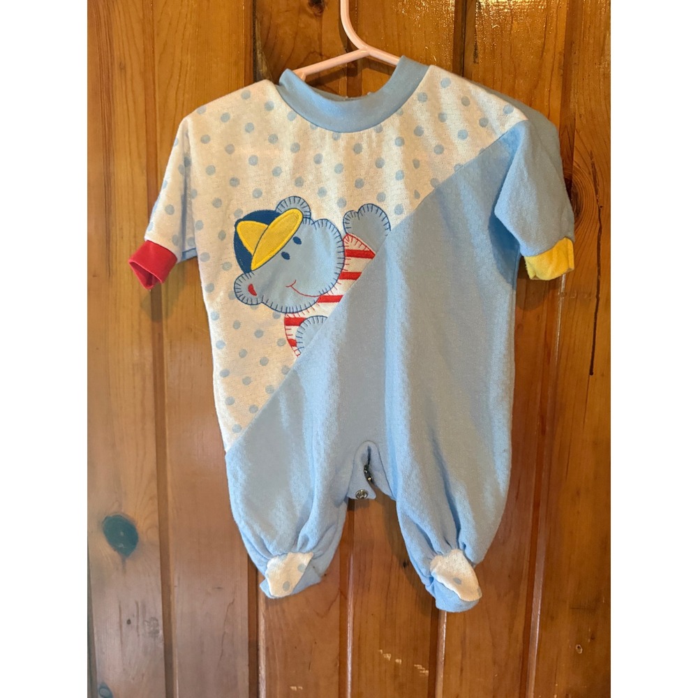 Babygro Vintage Baby Sleeper 1992 sleeper Bear Polka Dot‎ Small Made in USA